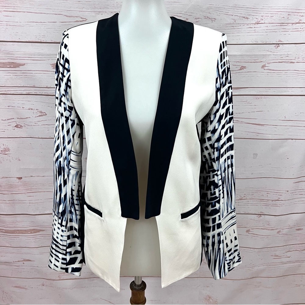 Parker Silk Abstract Reef Colorblock Black & White Mixed Print Blazer Jacket